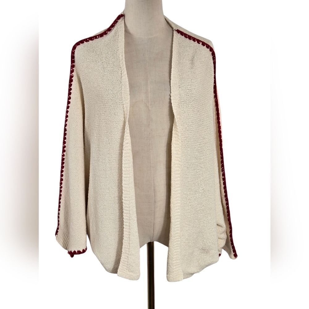 Mango Cream with Red Trim Bat Wing Cardigan Sweater